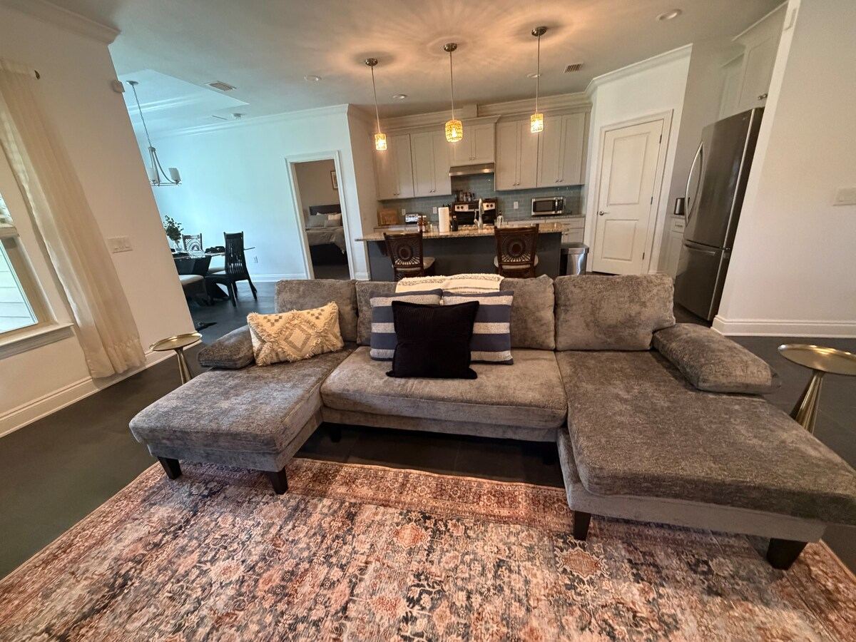 Living room open to the kitchen